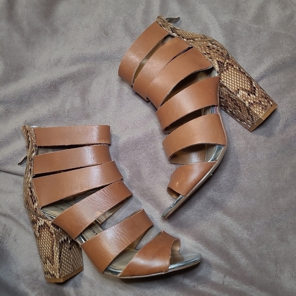 Chinese Laundry Bonafide Hazelnut Snakeskin Print Strappy Heels 8 - Picture 10 of 13